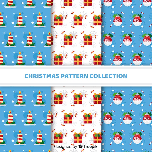 Vetor grátis adorável coleção padrão de natal com design plano