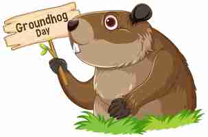 Vetor grátis adorável desenho animado da marmota com banner do dia da marmota