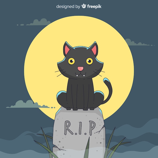 Vetor grátis adorável mão desenhada gato halloween