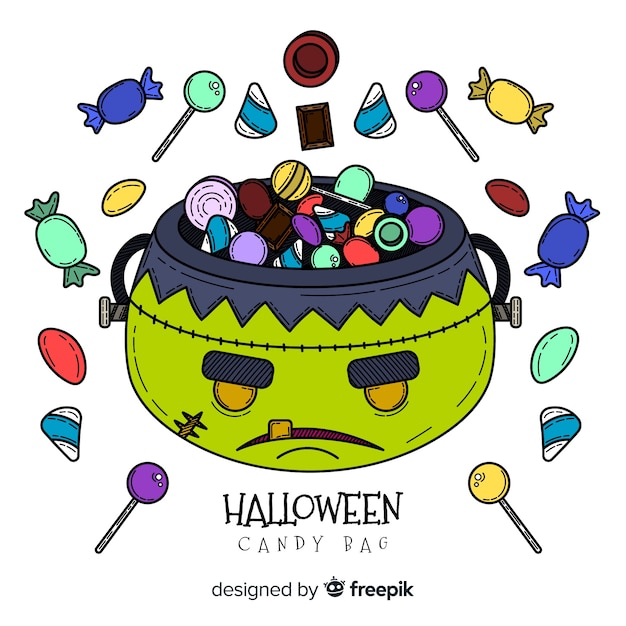 Adorável mão desenhada saco de doces de halloween