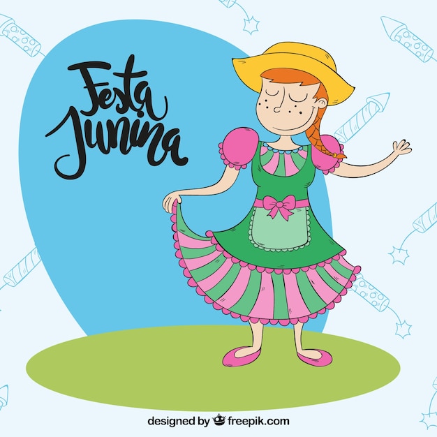 Adorável menina comemorando festa junina fundo