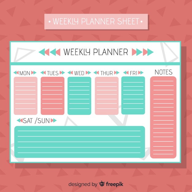 Adorável modelo de agenda semanal com estilo colorido