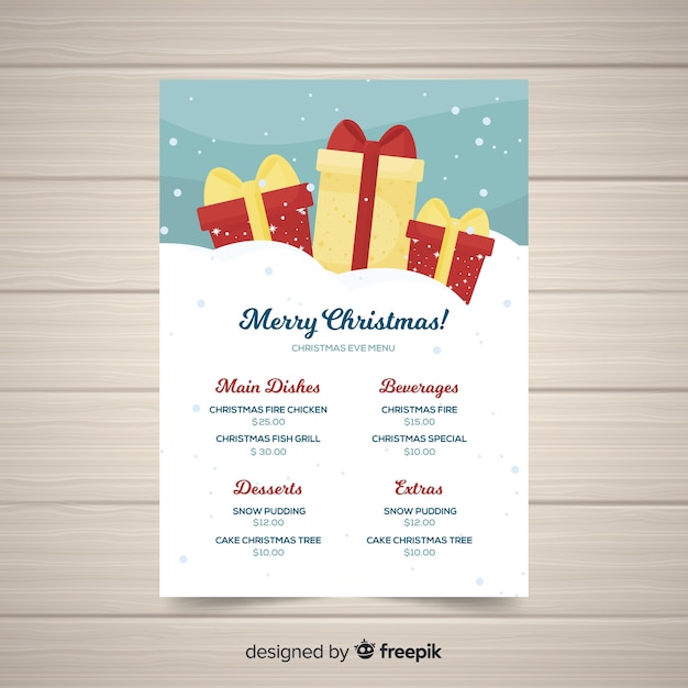 Vetor grátis adorável modelo de menu de natal com design plano