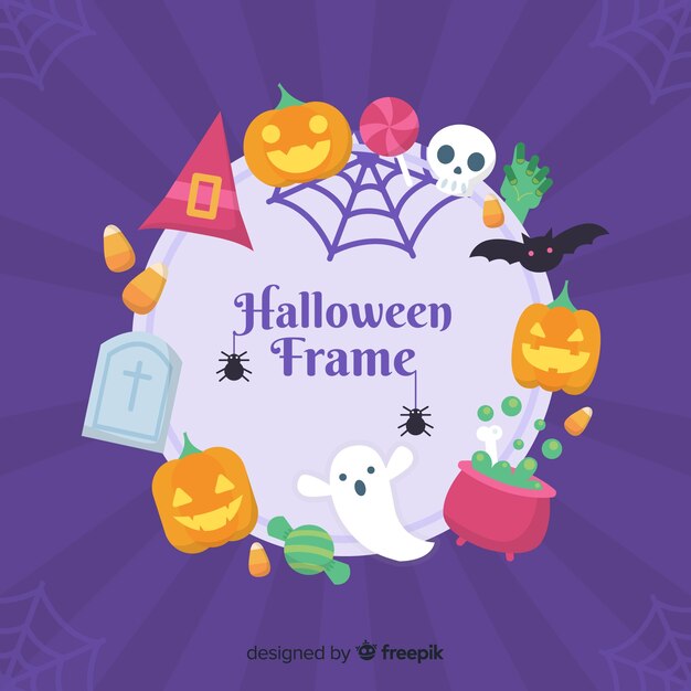 Adorável moldura de halloween com design plano