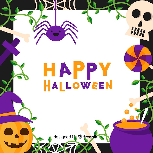 Adorável moldura de halloween com design plano