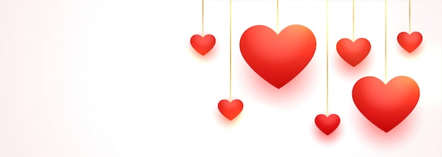 Adorável pendurado corações vermelhos de amor com espaço de texto