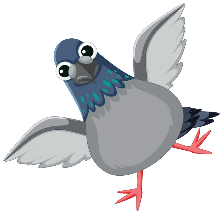 Vetor grátis adorável pombo de desenho animado espalhando asas em uma perna