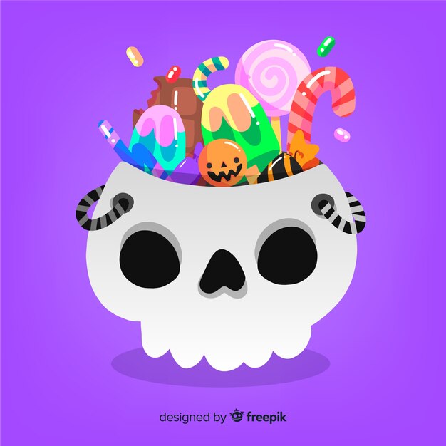 Adorável saco de doces de halloween com design plano