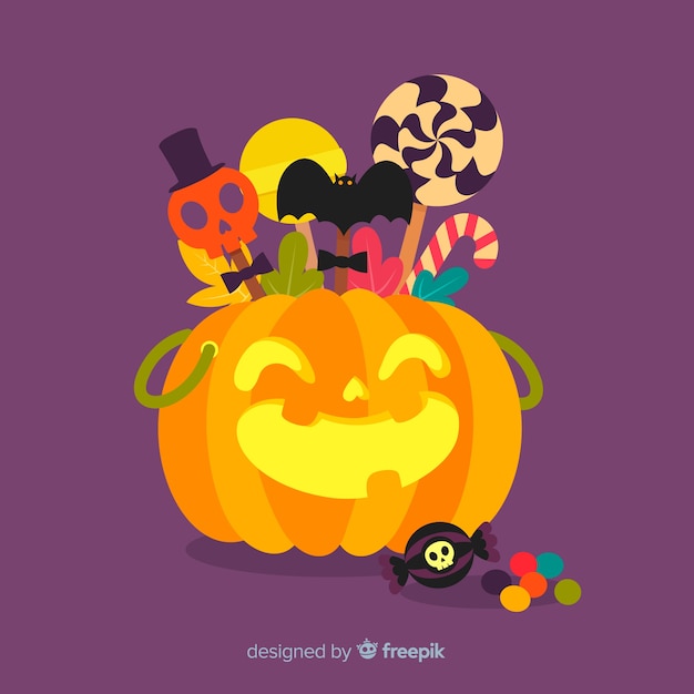 Adorável saco de doces de halloween com design plano