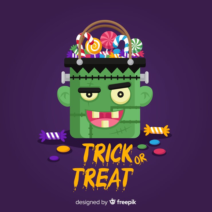 Vetor grátis adorável saco de doces de halloween com design plano