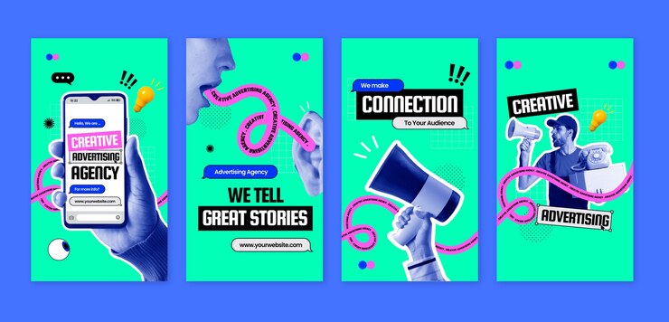 Vetor grátis agência de publicidade de design plano histórias de instagram