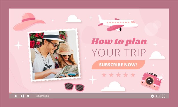 Agência de viagens de design plano desenhado à mão youtube thumbnail