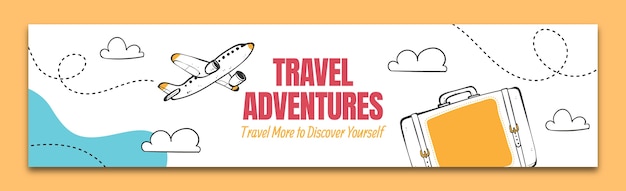 Vetor grátis agência de viagens desenhada à mão banner linkedin com avião