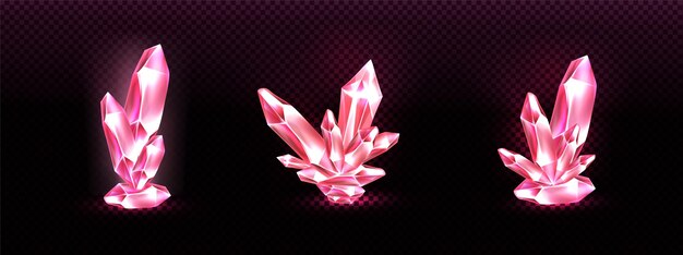 Vetor grátis aglomerados de cristal com aura de luz rosa brilhante