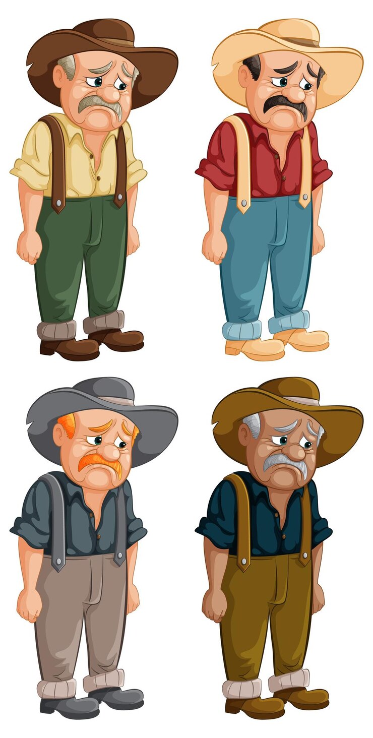 Vetor grátis agricultor de desenhos animados em várias emoções