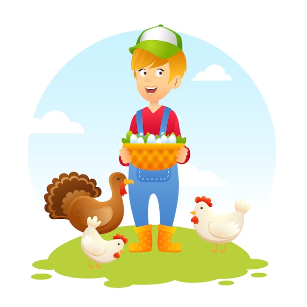 Agricultor mulher com frango