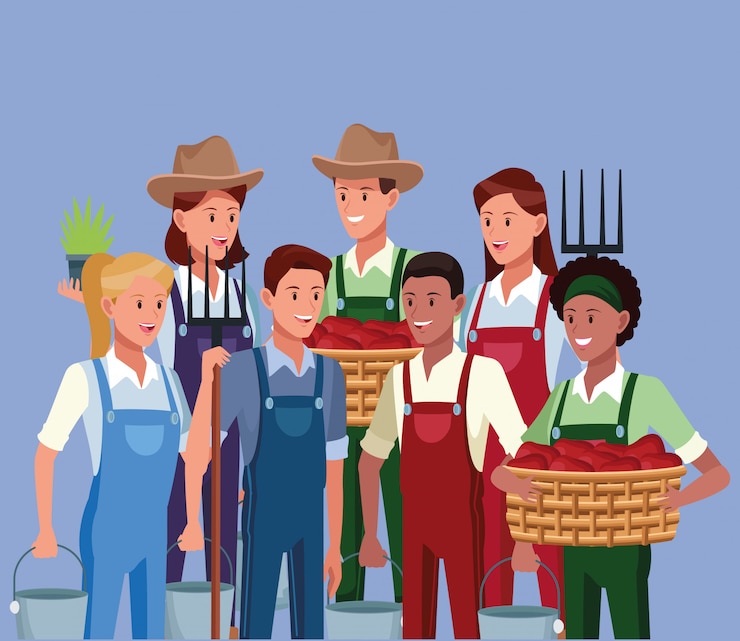 Vetor grátis agricultores que trabalham em desenhos animados agrícolas