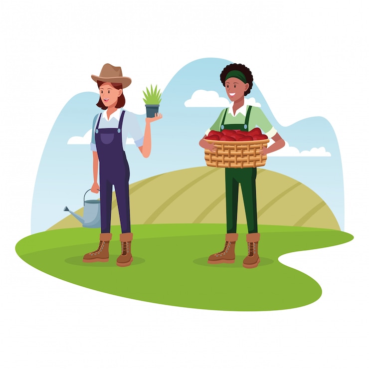 Vetor grátis agricultores que trabalham em desenhos animados agrícolas