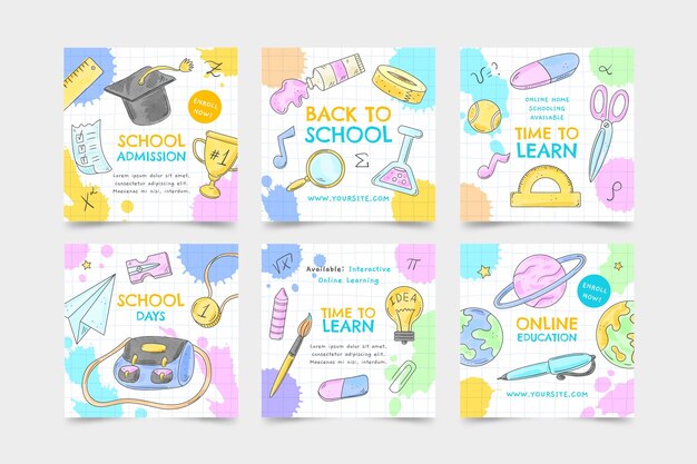 Aguarela de volta às aulas coleção de postagens do Instagram