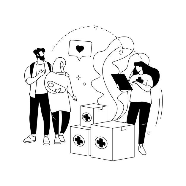 Ajuda a grupos desfavorecidos ilustração vetorial conceito abstrato Ajuda humanitária assistência material governo voluntário ajuda pessoas vulneráveis necessidades básicas abrigo metáfora abstrata