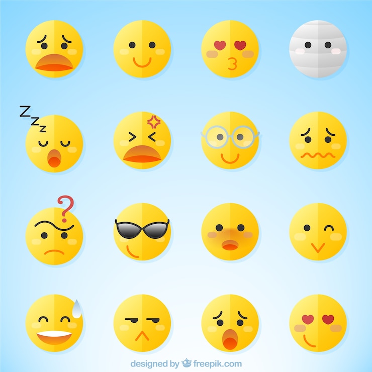 Vetor grátis ajuste com diferente de emoticons planas