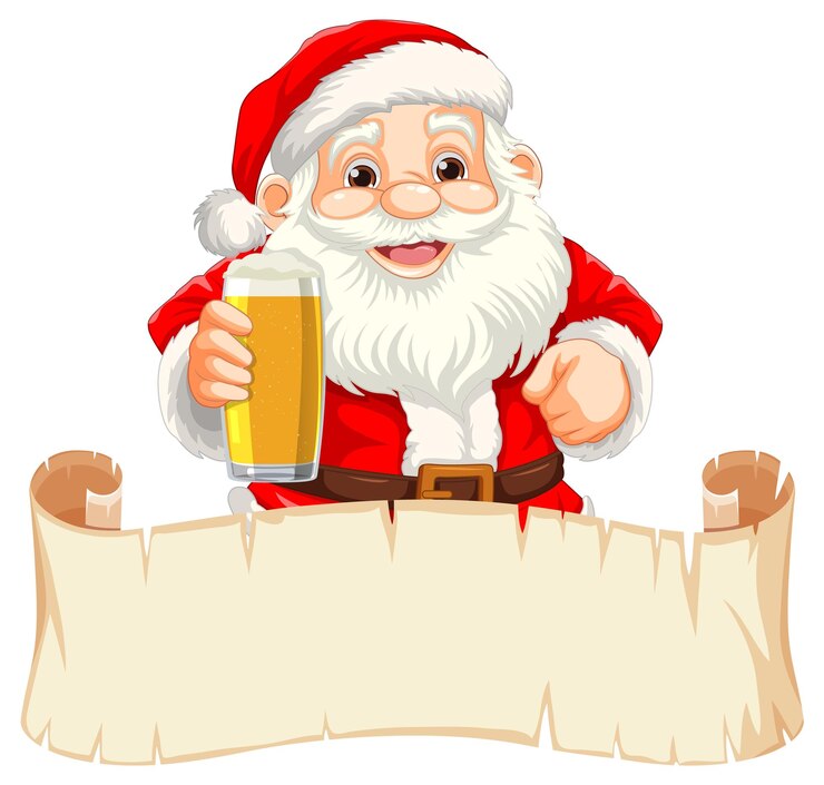 Vetor grátis alegre papai noel segurando cerveja com rolo de papel vazio
