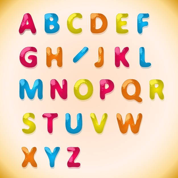 Vetor grátis alfabeto de doces de cores diferentes em fundo de açúcar