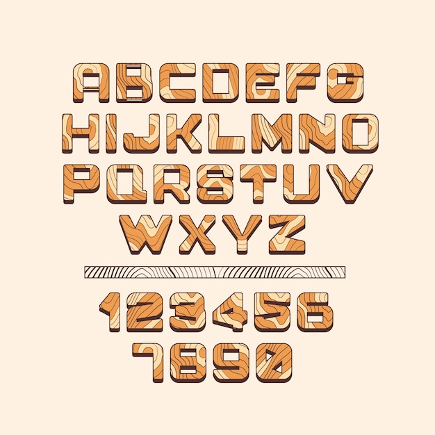 Vetor grátis alfabeto de fonte de madeira desenhada de mão