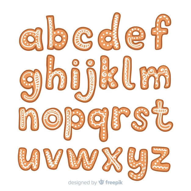 Vetor grátis alfabeto de gengibre desenhado de mão