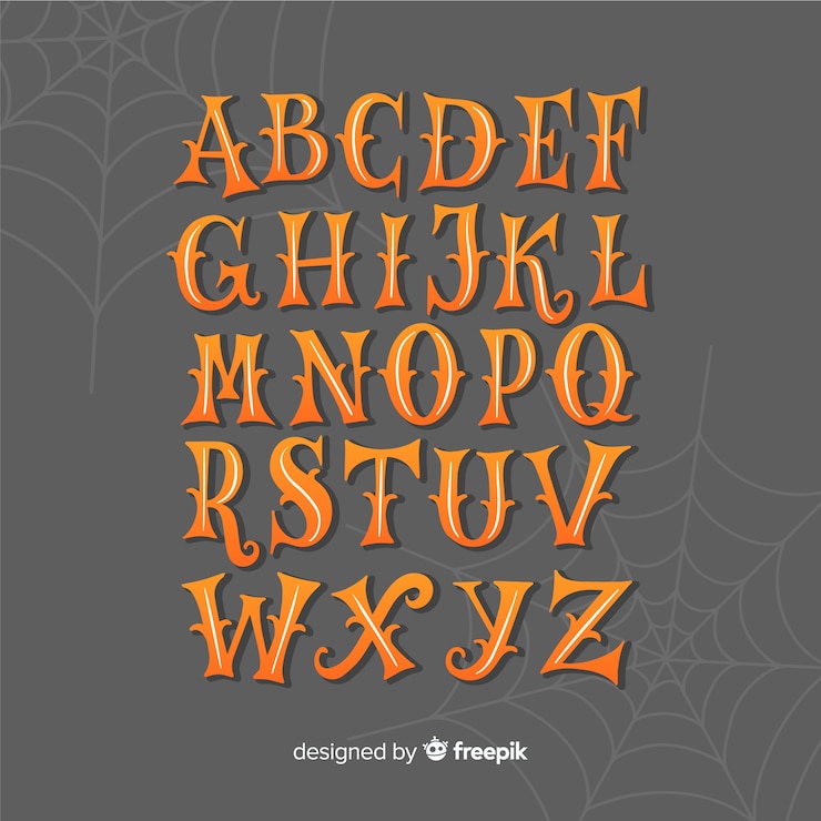 Vetor grátis alfabeto de halloween vintage com teia de aranha