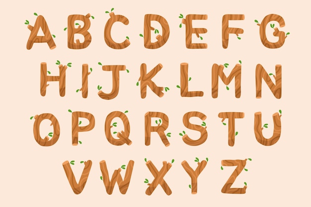 Vetor grátis alfabeto de madeira desenhado a mão