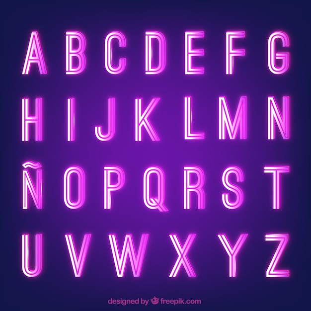 Vetor grátis alfabeto de néon em tons roxos