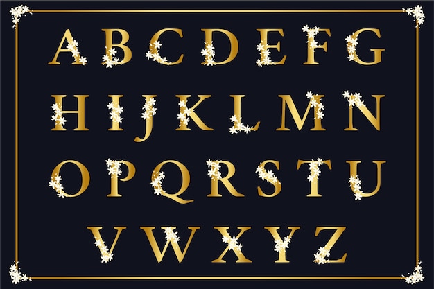 Vetor grátis alfabeto dourado com conceito elegante de flores