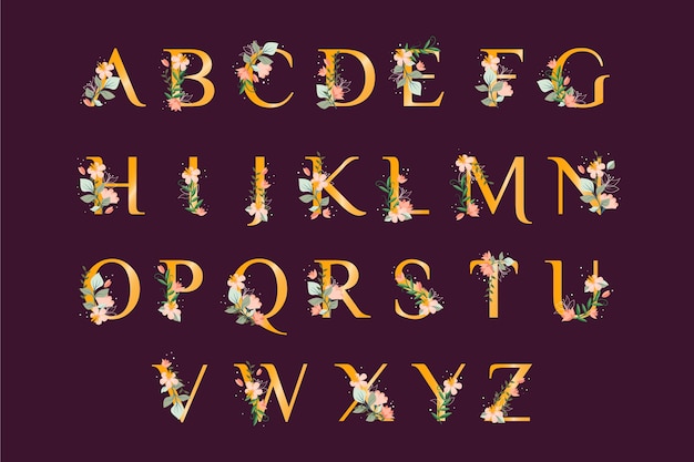 Vetor grátis alfabeto dourado com flores elegantes