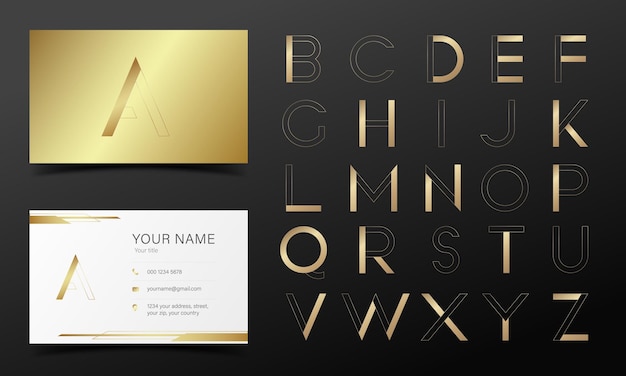 Vetor grátis alfabeto dourado em estilo moderno para design de logotipo e branding.