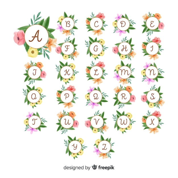 Vetor grátis alfabeto floral desenhado de mão