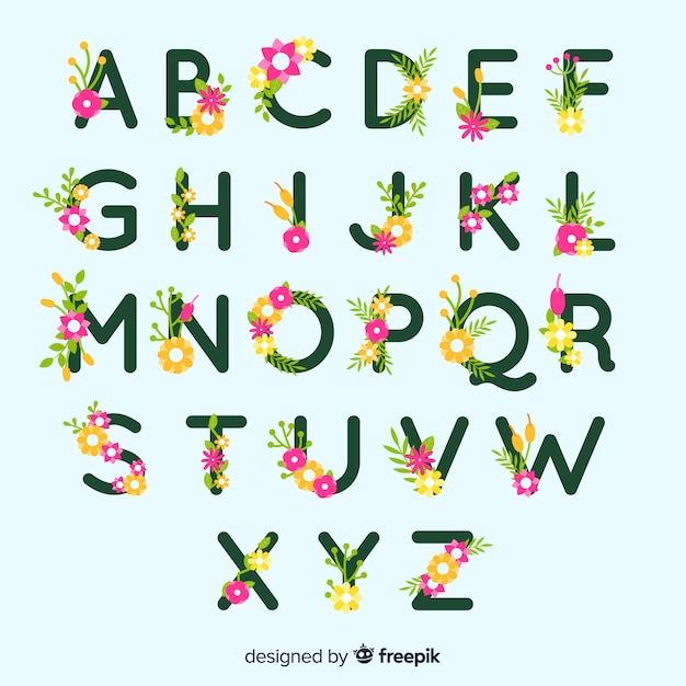 Alfabeto floral plana