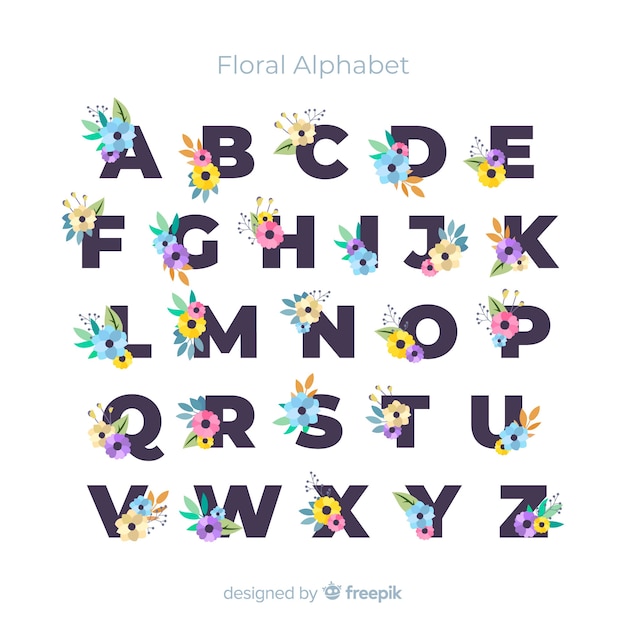 Vetor grátis alfabeto floral