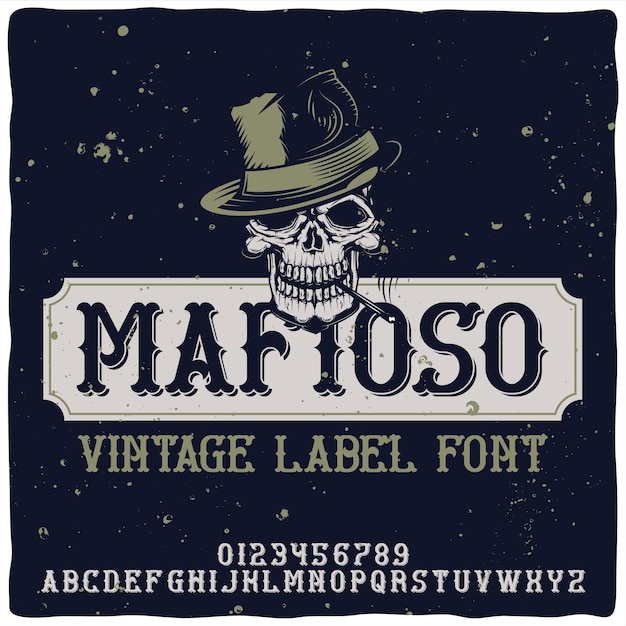 Vetor grátis alfabeto vintage e tipo de letra do emblema chamado mafioso.