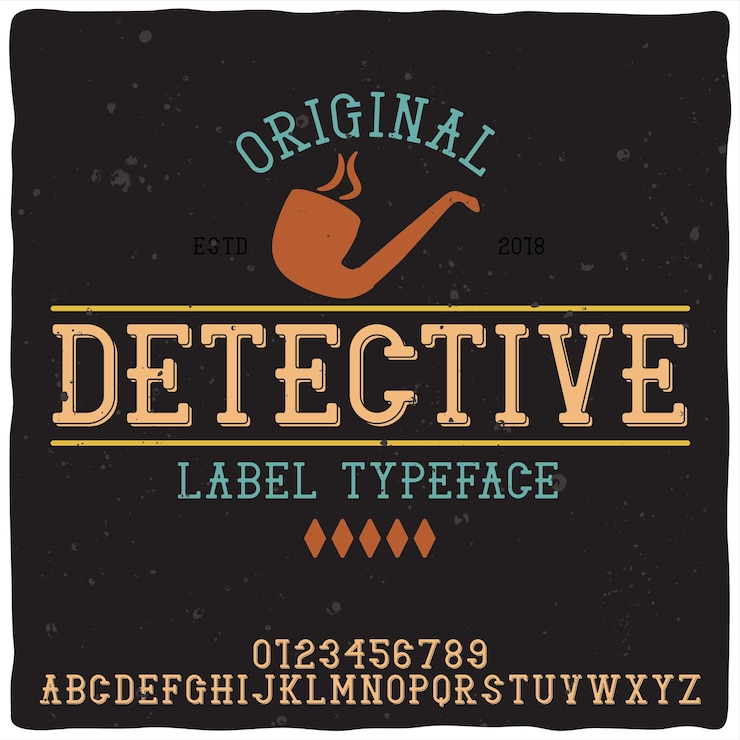 Vetor grátis alfabeto vintage e tipo de letra do logotipo chamado detetive.