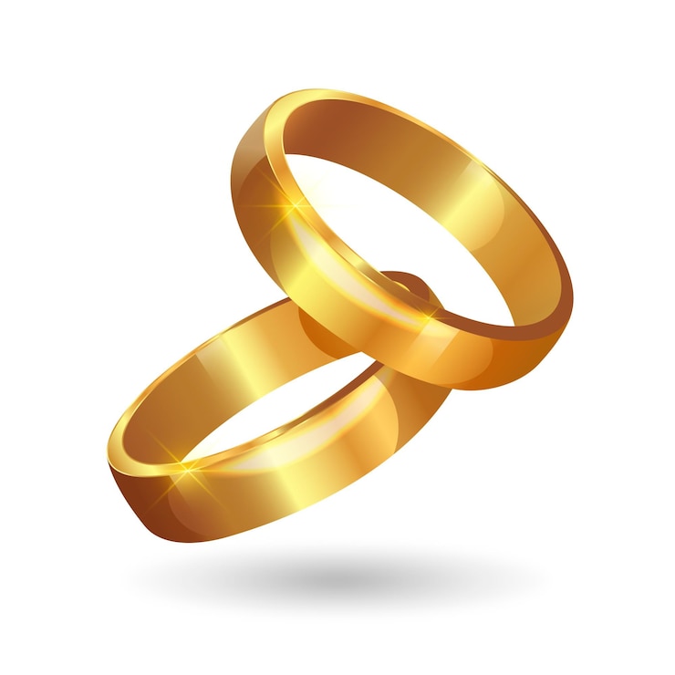 Vetor grátis alianças de casamento de ouro realistas com sombra