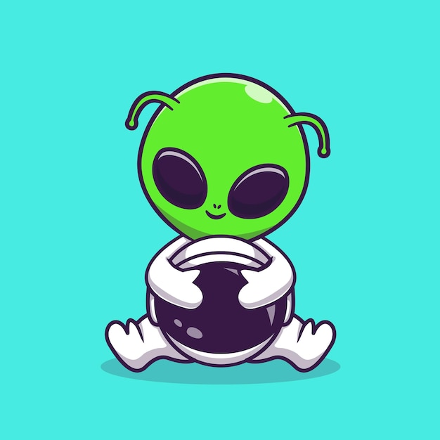 Alienígena bonito com ilustração de ícone de vetor de terno de astronauta. conceito de ícone de tecnologia de ciência vetor premium isolado. estilo flat cartoon