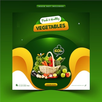 Alimentação saudável vegetais e mercearias mídia social post no instagram e modelo de banner da web