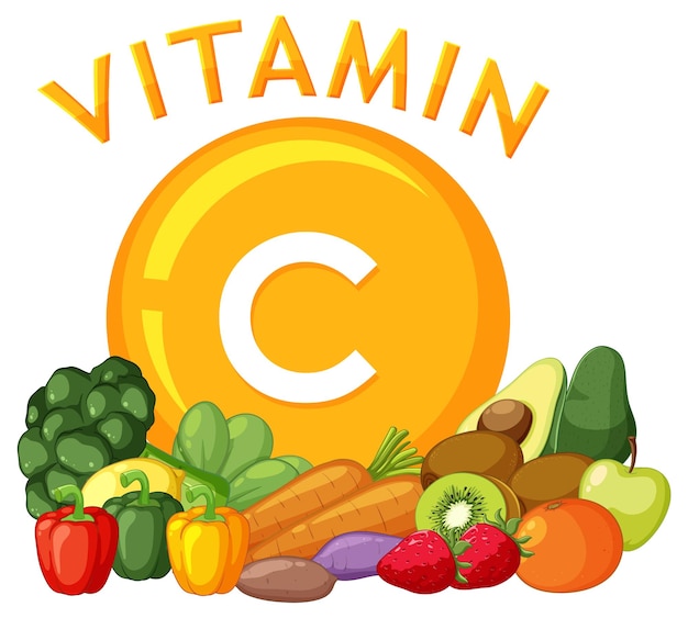 Alimentos saudáveis que contêm vitamina c ilustração do vetor