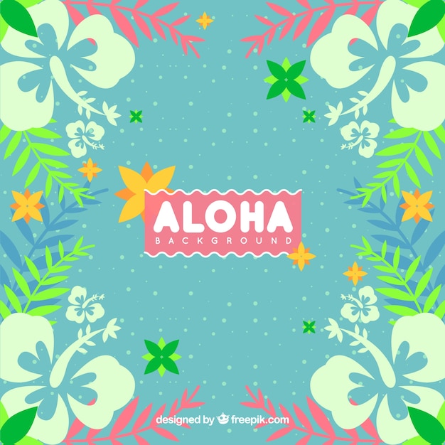 Vetor grátis aloha fundo com flores e folhas em estilo vintage