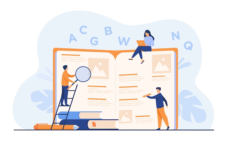 Vetor grátis alunos aprendendo língua estrangeira com vocabulário.