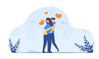 Amante jovem e mulher abraçando com amor no parque na ilustração vetorial de personagem de desenho animado