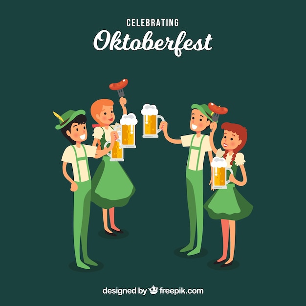 Amigos felizes comemorando o oktoberfest