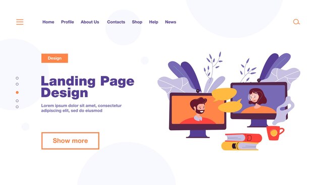 Amigos ou colegas conversando na videochamada. homem e mulher conversando através de telas de ilustração plana. reunião online, conceito de videoconferência, design do site ou página inicial da web