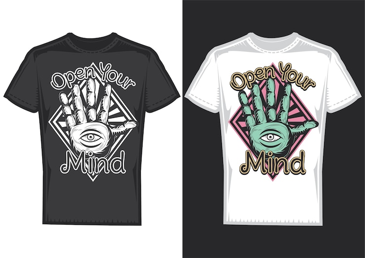 Vetor grátis amostras de design de camiseta com ilustração de adivinhação no design do braço.